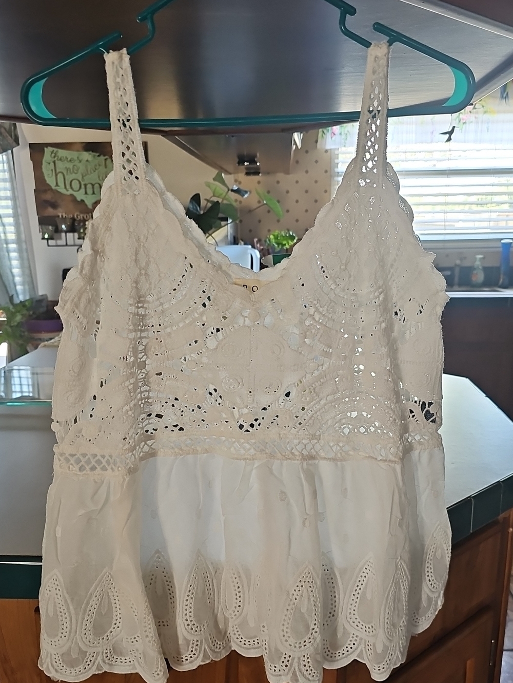 POL White Crochet Lace Tank Top